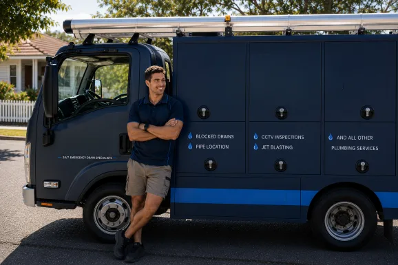 Our plumber with the service van on a Drummoyne job