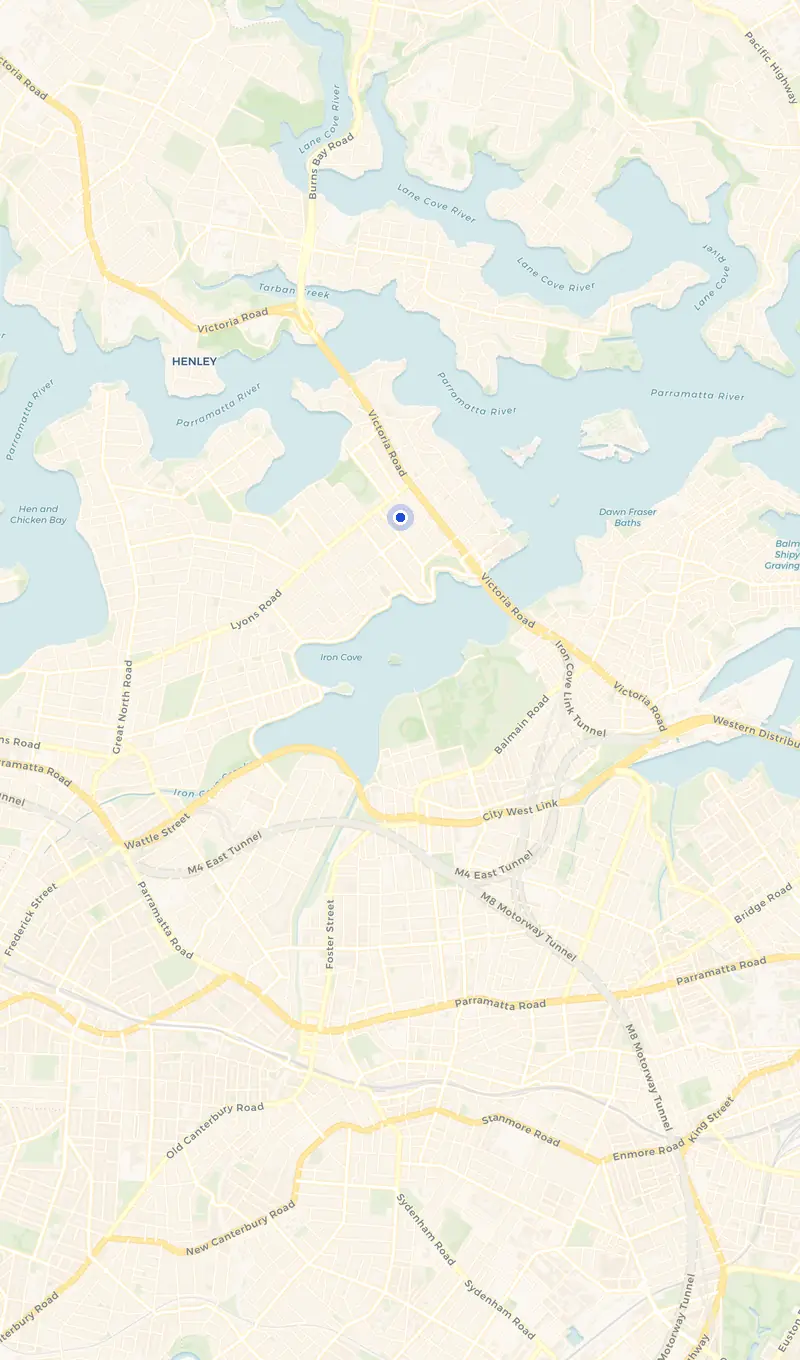 Map of the Drummoyne service area and the surrounding suburbs we cover.