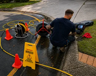 Plumber checking a blocked drain on a Drummoyne job