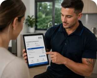 Plumber explaining a service estimate in Drummoyne