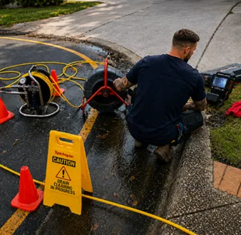 Burst drain pipe being repaired in Drummoyne